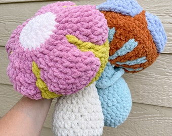 Crochet Groovy Mushroom Plush | Crocheted Mushroom Pillow | Kids Birthday Gift | Crocheted Retro Pillow | Groovy Daisy Mushroom