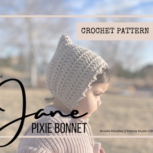Jane Pixie Bonnet Crochet Pattern | Simple Crochet Bonnet Pattern | Quick Crochet Bonnet | Crochet Pixie Bonnet | Beginner Crochet Pattern