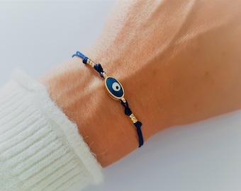 Blue Evil Eye Bracelet, Elegant Protection Woman Bracelet, Dainty Greek Jewelry, Nazar Boncuk Amulet, Tiny Adjustable Blue Eye, Unisex, Mojo