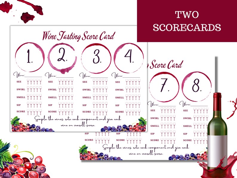 Wine Tasting Kit, Wine Tasting Party Kit, 8 Wines, Wine Score Cards