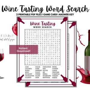 Printable Wine Tasting Word Search - Wine Tasting Game - Wine Birthday - Wine Bridal Shower - Wine Game - Wine Tasting Party - Download