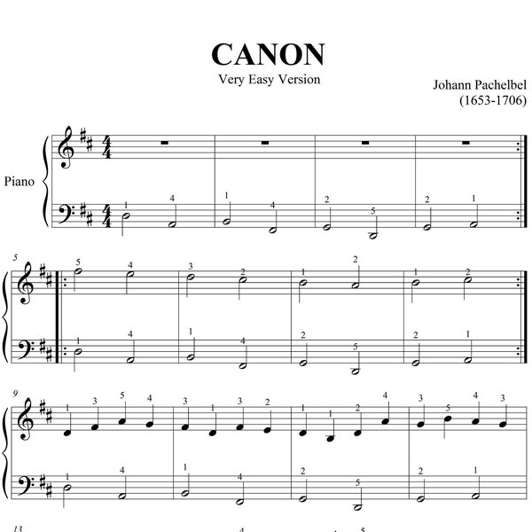 Canon by Pachbell - Very Easy Piano Sheets - Classical music - with violin and flute part