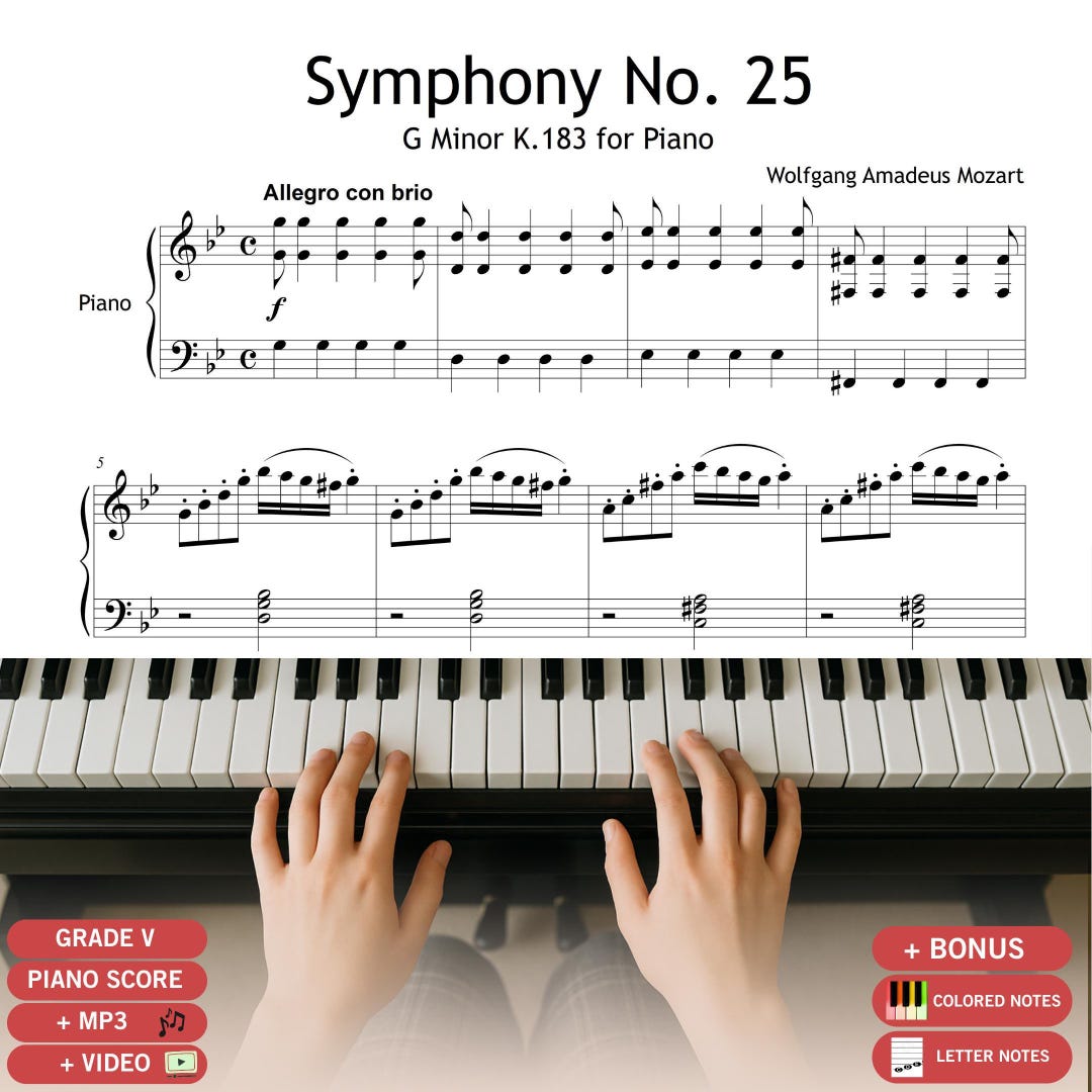 Mozart Symphony No. 25 in G Minor K.183 – Grade 5 Piano Sheet