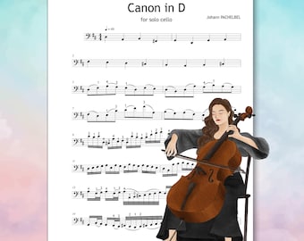 Pachelbel Canon for Cello | Solo Violoncello Sheet Music PDF JPEG MP3 MP4 | Fingerings and Bowings Included