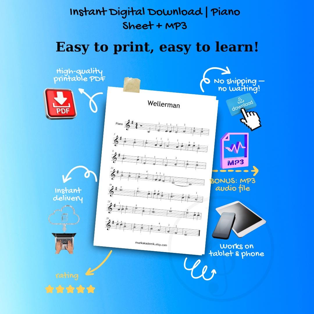 Wellerman Paper Notes Wellerman - Grade 0 Easy Piano Sheet for Beginners | Sea Shanty PDF ...