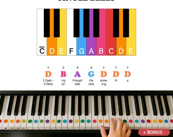 Jingle Bells – Preschool Piano PDF with Letter Notes | Color Music Sheet for Visual Learners | Easy One-Hand Song Download