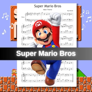 Super Mario Bros Main Theme – Simplified Piano Sheet Music PDF – Grade 3-4 – Colored Notes, Note Names, MP3 & Video