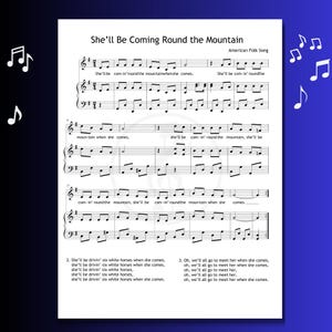 Ella vendrá alrededor de la montaña – Canción popular para piano, voz e instrumentos Flauta, violín, clarinete, saxofón, violonchelo