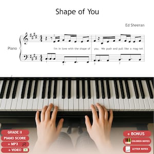 Shape of You – Ed Sheeran | Grade 2 Piano Sheet Music PDF with Note Names, Color Notes, MP3 and Video Tutorial