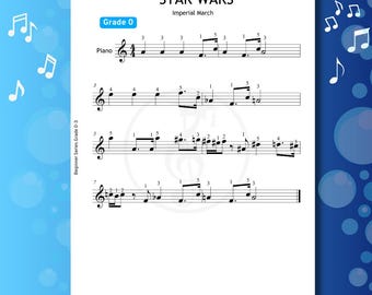 Partitura fácil para piano de la Marcha Imperial de Star Wars (nivel 0) / Notas de color + MP3 – Música de Star Wars para principiantes