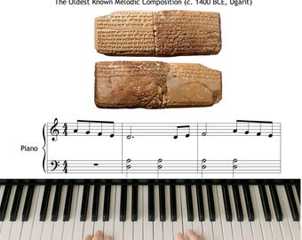 La canción más antigua del mundo - Himno Hurrita n.º 6 (c. 1400 a. C., Ugarit) / Partitura para piano (nivel 1, principiante) (PDF)