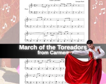 March of the Toreadors – Grade 3–4 Piano Sheet Music PDF | Bizet Carmen | MP3 + Video + Clean Score | Printable Classical Solo