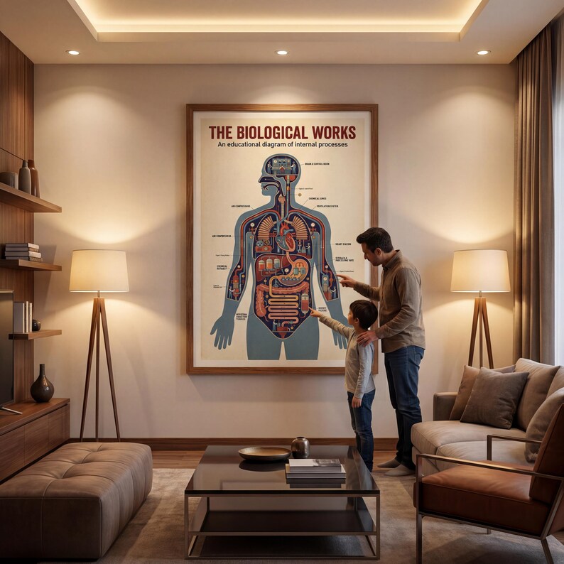 Vintage Anatomy Diagram Poster – Human Body as a Machine | Retro ...