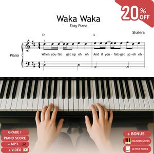 Waka Waka (This Time for Africa) – Easy Piano Sheet Music + Lyrics PDF | Grade 1, Note Names & Color Notes