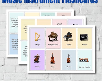 Juego de tarjetas didácticas de instrumentos musicales / Aprende 32 instrumentos de forma divertida / Descarga digital imprimible en PDF y PNG