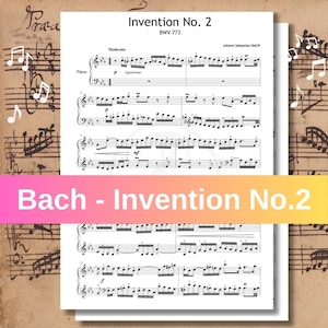 Invention No. 2 in C Minor by Johann Sebastian Bach (BWV 773) | Fingered Piano Sheet PDF, Color Notes, Note Names, From Original Manuscript