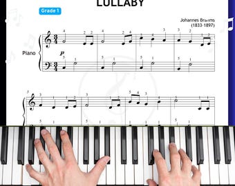 Brahms Lullaby (Grade 1) Easy Piano Sheet Music PDF with Finger Numbers