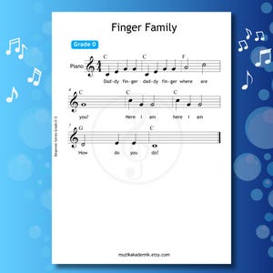 Finger Family Beginner Piano | Grade 0 Sheet Music PDF + MP3 | Color Notes for Kids