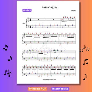 Passacaglia - Grade 3 Piano Sheet Music, Handel Halvorsen | Intermediate Beginner PDF + MP3 + Video + Fingered Versions, popular piano music