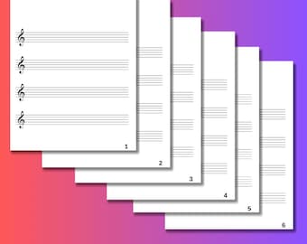 Blank Sheet Music Bundle | A4 Printable PDF & PNG | Treble, Bass, No Clef and Bar Line Staff Paper
