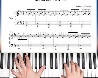 Stella del Mattino - Einaudi Partitura para piano, nombres de notas, PDF coloreado