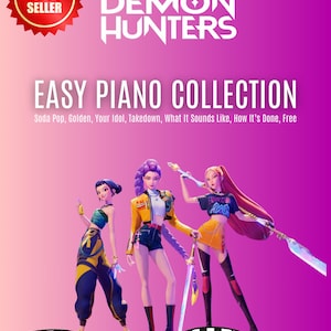 KPOP Demon Hunters Piano Collection by HUNTR-X downloadable and simplified piano sheet music PDF for Grade 2 learners. Includes easy piano versions of Soda Pop, Golden, Your Idol, Takedown, How It’s Done, What It Sounds Like, and Free. Printable PDF, color-coded notes, note-name editions, MP3 reference tracks, and tablet-friendly files. Perfect for students, teachers, and K-Pop fans seeking cinematic, fun, and professional easy piano sheet music downloads.