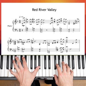 Red River Valley – Simplified Piano Sheet Music PDF – Grade 4 – Folk Song – Colored Notes, Note Names