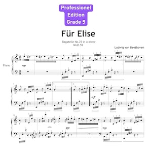 Fur Elise (Für Elise) - Beethoven, FULL ORIGINAL SHEET, Fingered Professional Edition, For Elise, Pour Elise, Para Elise
