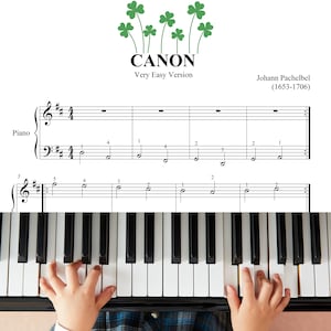 Canon by Pachbell - Grade 1 -  Simplified Easy Piano Sheet Music, Beginner (bonus with violin and flute part)