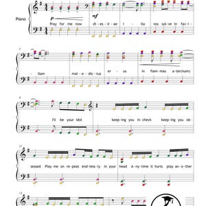 KPOP Demon Hunters Piano Collection by HUNTR-X downloadable and simplified piano sheet music PDF for Grade 2 learners. Includes easy piano versions of Soda Pop, Golden, Your Idol, Takedown, How It’s Done, What It Sounds Like, and Free. Printable PDF, color-coded notes, note-name editions, MP3 reference tracks, and tablet-friendly files. Perfect for students, teachers, and K-Pop fans seeking cinematic, fun, and professional easy piano sheet music downloads.