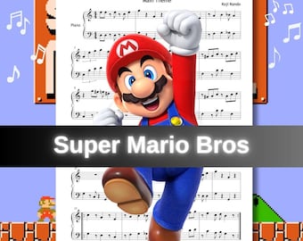 Super Mario Bros Main Theme – Simplified Piano Sheet Music PDF – Grade 3-4 – Colored Notes, Note Names