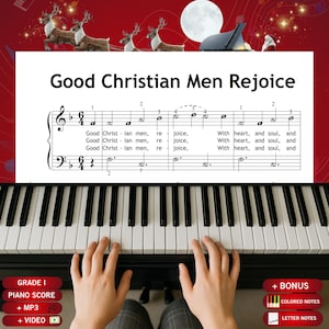 Good Christian Men, Rejoice – Traditional – Grade 1 Beginner Piano Sheet Music with Lyrics | PDF Instant Download