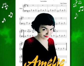 Tema de la película Amélie - Comptine d’un autre été - Partitura fácil para piano en PDF y PNG / Grado 3 / con nombre de nota y número de dedo