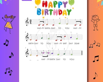 Buon compleanno - Livello 0 - Spartito per pianoforte facile per principianti / Note colorate + numeri delle dita / Risorsa didattica per pianoforte