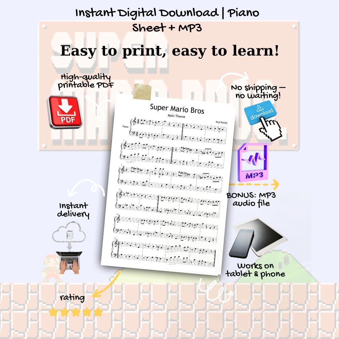 Super Mario Bros Main Theme – Simplified Piano Sheet Music PDF – Grade ...