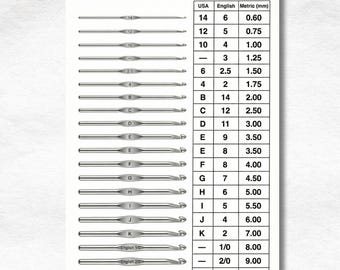 Crochet Hook Size Conversion Chart – US UK and Metric Guide | Printable PDF Digital Download