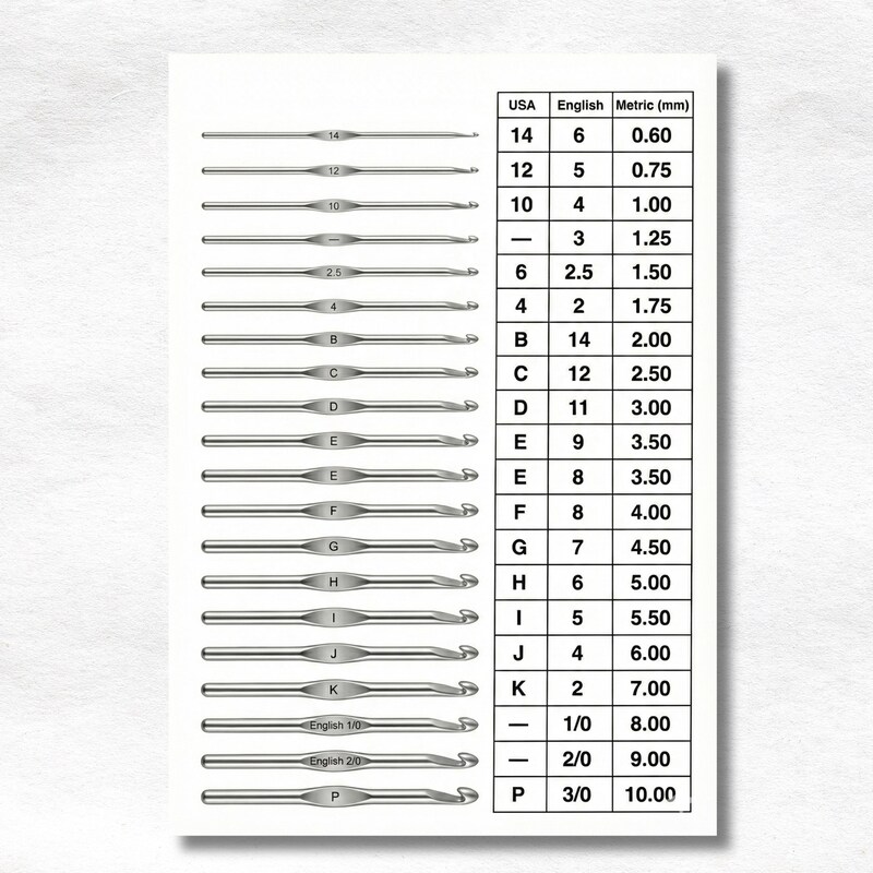 Crochet Hook Size Chart - Etsy