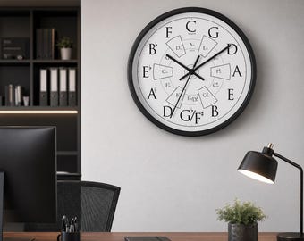 Reloj de pared con notas musicales: perfecto para músicos, profesores y estudiantes de música. Diseño minimalista clásico para estudio o decoración del hogar. Regalo ideal para profesores de música.
