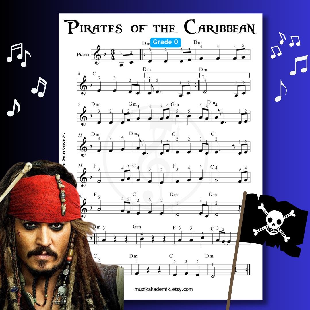 Pirates of the Caribbean Easy Piano Sheet Music - Grade 0 Beginner