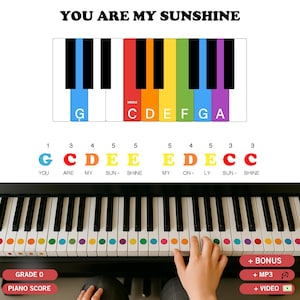 Eres mi sol – Partitura de piano para principiantes en PDF / Notas con código de colores y letras / Canción fácil para niños a una mano