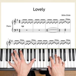 Lovely by Billie Eilish and Khalid – Simplified Piano Sheet Music PDF – Grade 3–4 – Colored Notes, Note Names, MP3 & Video