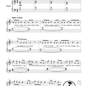 KPOP Demon Hunters Piano Collection by HUNTR-X downloadable and simplified piano sheet music PDF for Grade 2 learners. Includes easy piano versions of Soda Pop, Golden, Your Idol, Takedown, How It’s Done, What It Sounds Like, and Free. Printable PDF, color-coded notes, note-name editions, MP3 reference tracks, and tablet-friendly files. Perfect for students, teachers, and K-Pop fans seeking cinematic, fun, and professional easy piano sheet music downloads.