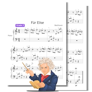 Für Elise - Grade 2 Simplified Easy Piano Sheet by Beethoven, Finger Numbers,For Elise,Pour Elise,Para Elise, Fur Elise, popular piano music