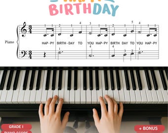 ハッピーバースデー - グレード1 - 初心者向け簡易ピアノ楽譜 - 指番号