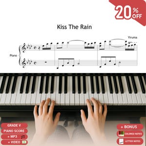Kiss the Rain by Yiruma | Piano Sheet PDF for Grade 5–6 + MP3 + Animated Video