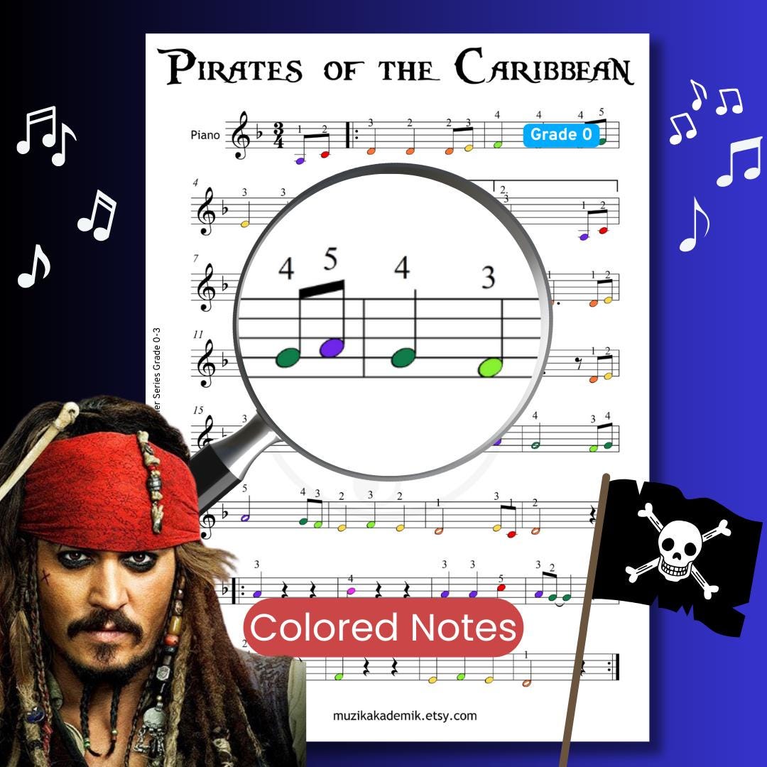 Pirates of the Caribbean Easy Piano Sheet Music - Grade 0 Beginner