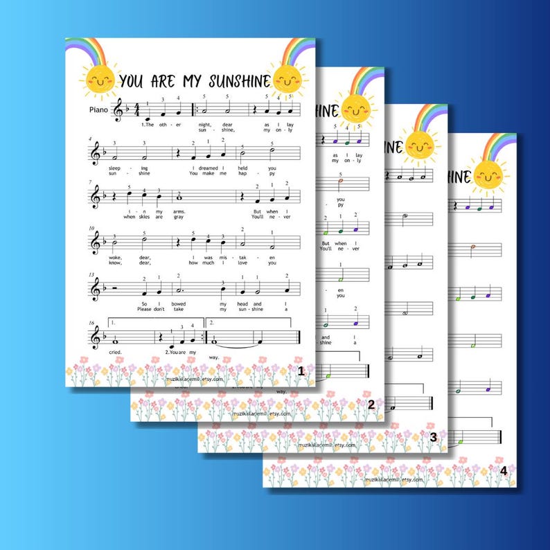 You Are My Sunshine - Grade 0 Very Easy Piano Sheet | Color Notes ...