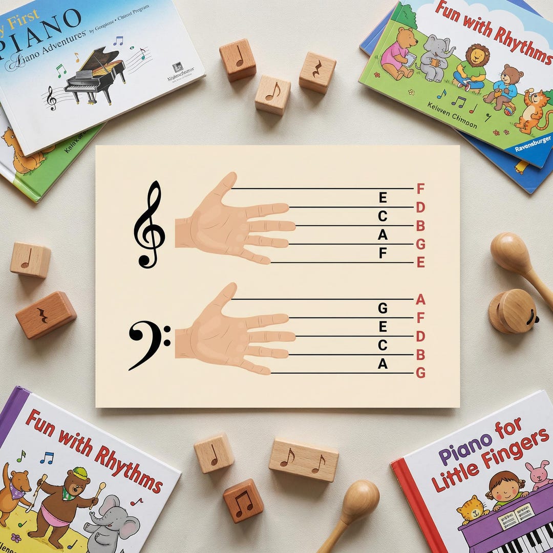 Beginner Music Notes Chart Printable, Treble Clef Bass Clef Staff Notes ...