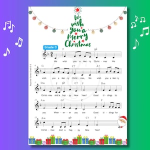 Les deseamos una Feliz Navidad - Partitura para piano para principiantes de grado 0, codificada por colores, notas de letras, video, fácil para las fiestas