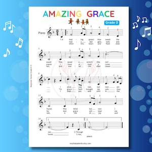 Amazing Grace Piano Sheet Music Beginner Grade 0 Very Easy Simplified Notes for Beginners Printable PDF